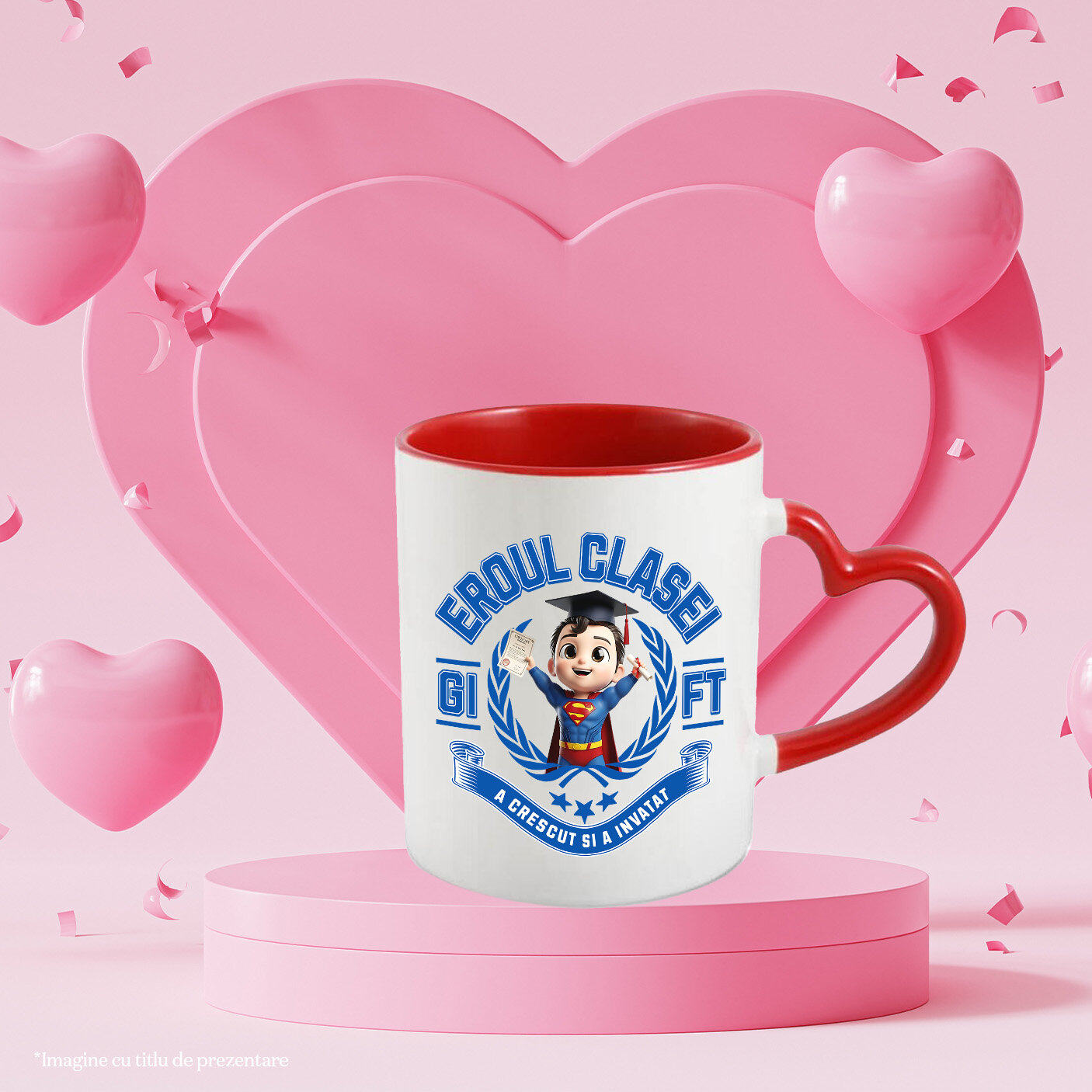 Cana Cu Superman: Erou La Scoala Si In Viata De Zi Cu Zi Ceramica, 330ML, cu Maner Inima Rosie [1]