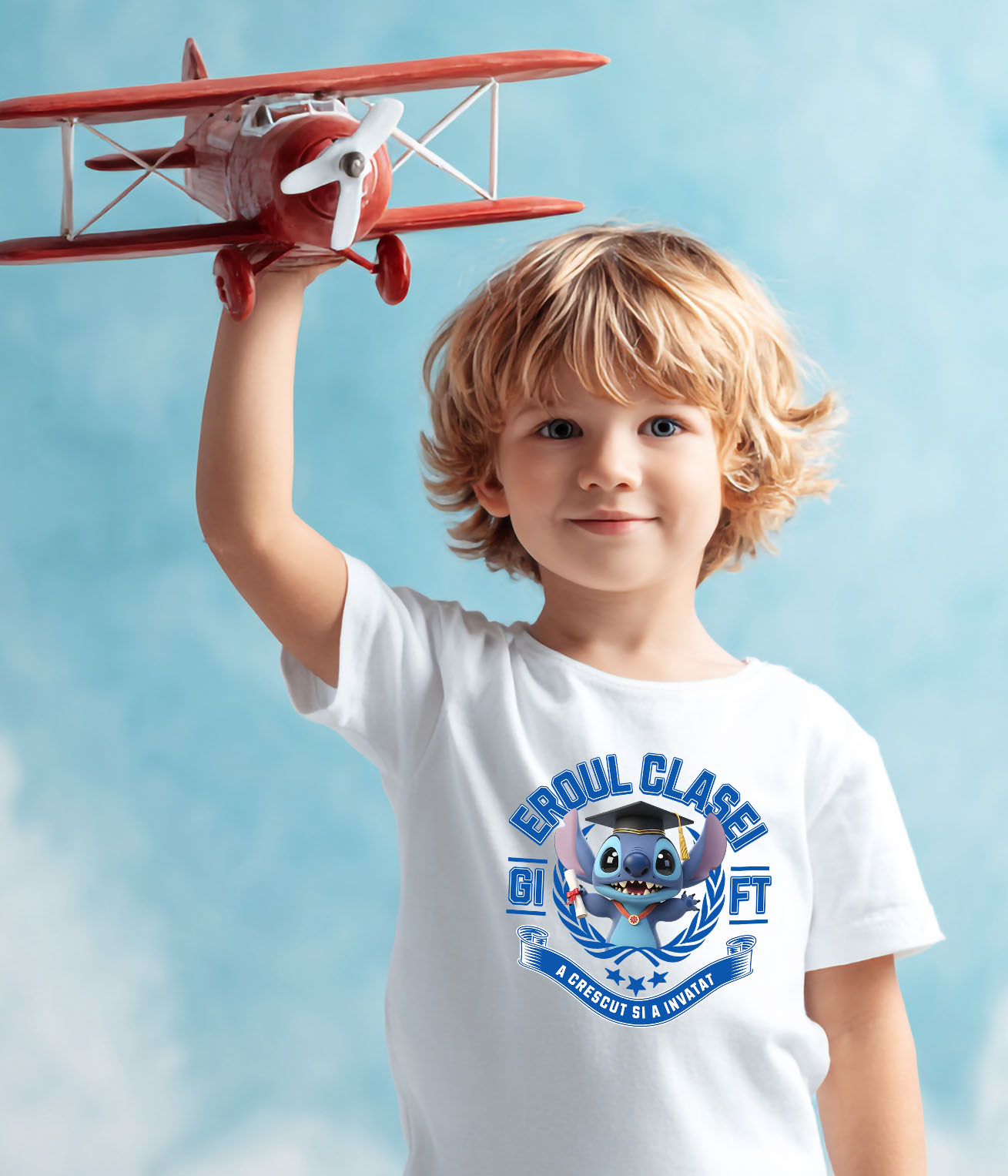 Tricou Copii cu Stitch: Zambete Si Curaj La Scoala 100% Bumbac, Alb, 10 Ani [3]