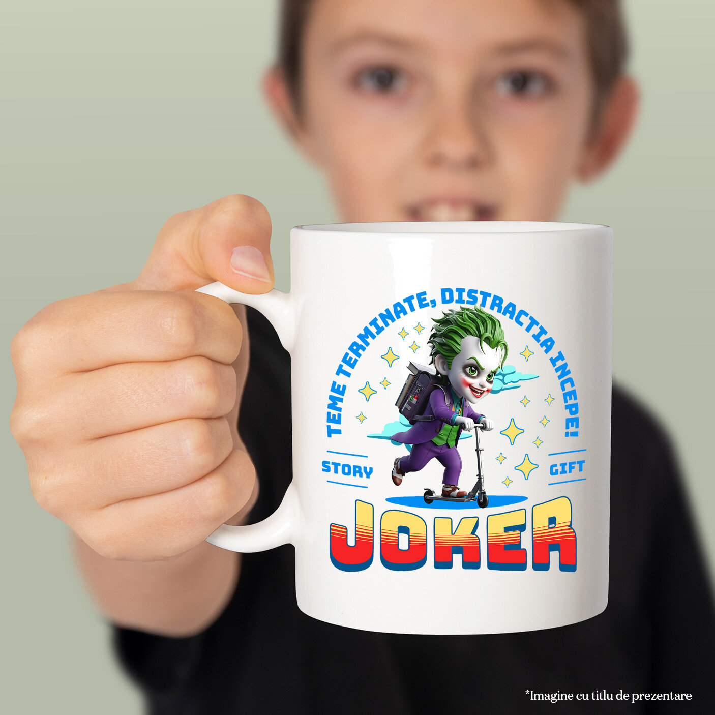 Cana Cu Joker: Haos Pe Patine Si Distractie Ceramica, 330ML, cu Maner Alb [1]