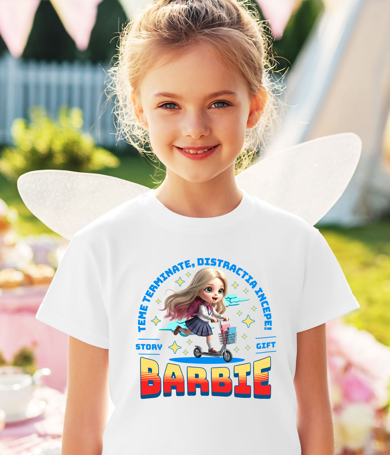 Tricou Copii cu Barbie: Skateboard Si Zambete 100% Bumbac, Alb, 12 Ani [2]