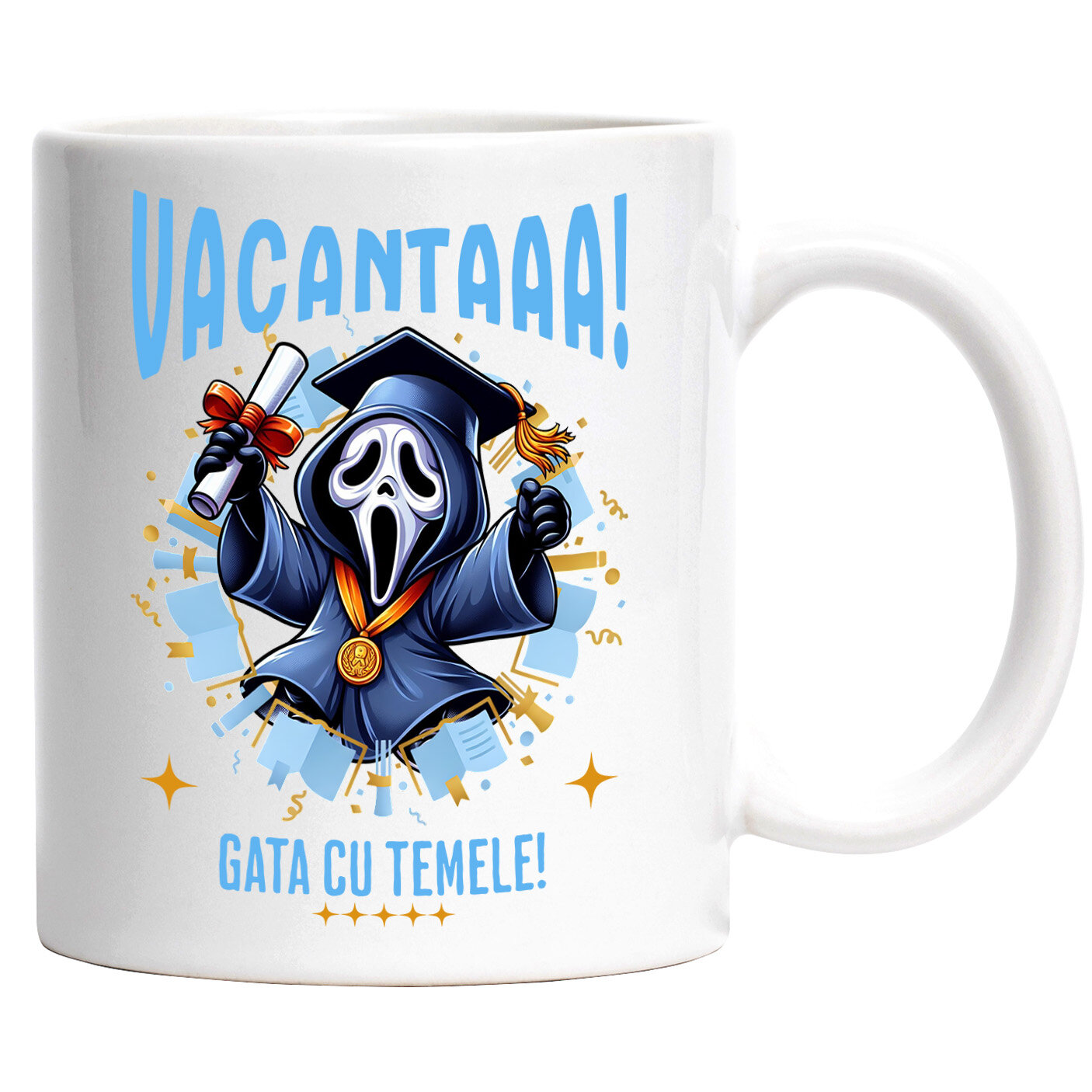 Halloween - Cana Cu Vacanta Terifianta cu Scream si Diplome Ceramica, 330ML, cu Maner Alb