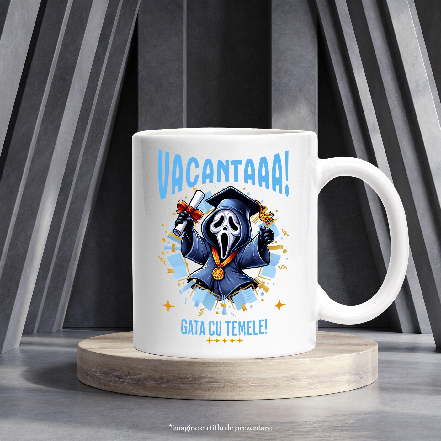 Cana Cu Vacanta Terifianta cu Scream si Diplome Ceramica, 330ML, cu Maner Alb [2]