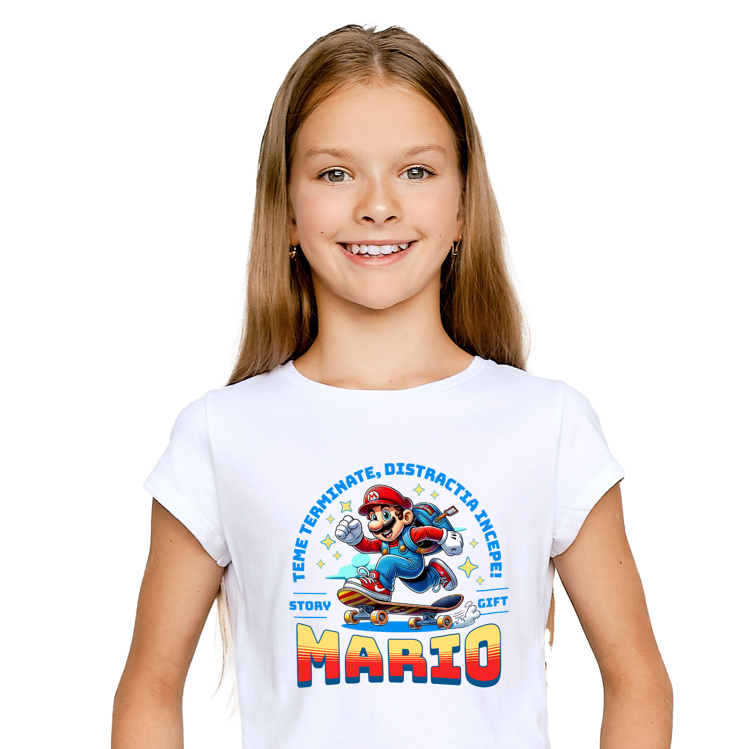 Tricou Copii cu Zboara pe Strazi cu Sonic Skateboard 100% Bumbac, Alb, 10 Ani [1]