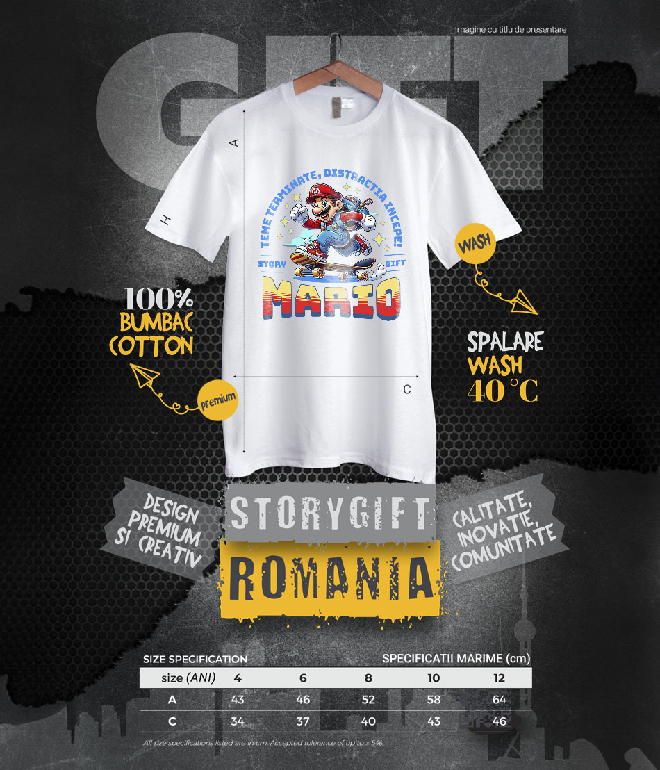 Tricou Copii cu Zboara pe Strazi cu Sonic Skateboard 100% Bumbac, Alb, 10 Ani [5]