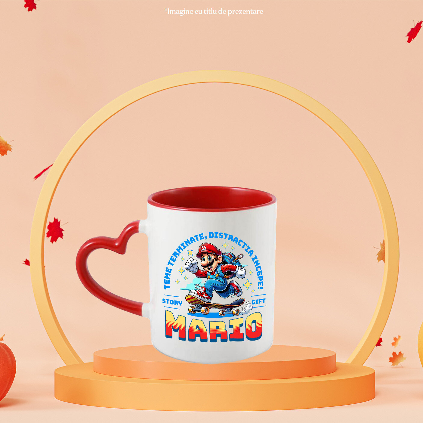 Cana Cu Zboara pe Strazi cu Sonic Skateboard Ceramica, 330ML, cu Maner Inima Rosie [1]