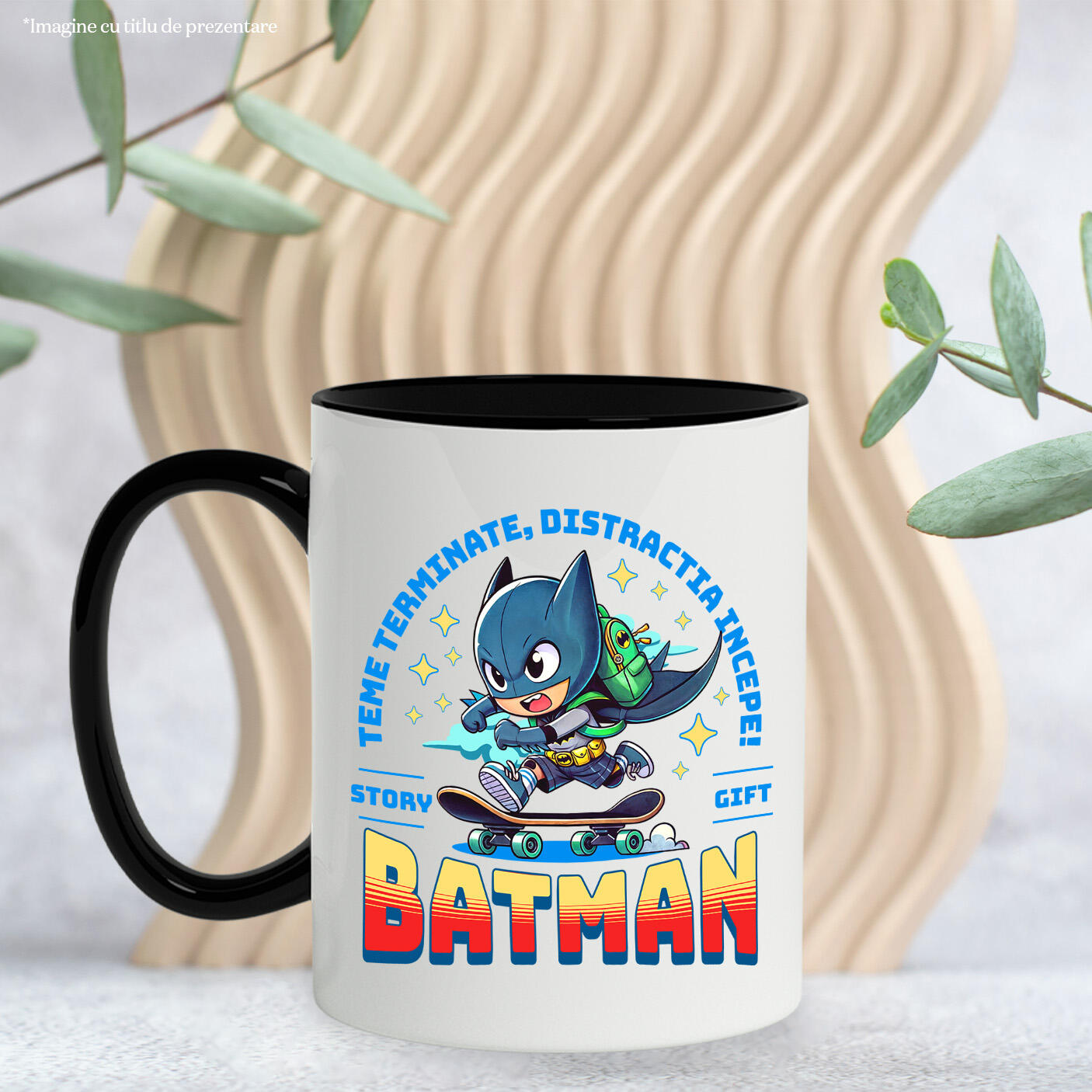 Cana Cu Batman Skateboard: Viteza Justiției Pe Patru Roți Ceramica, 330ML, cu Maner Negru [2]