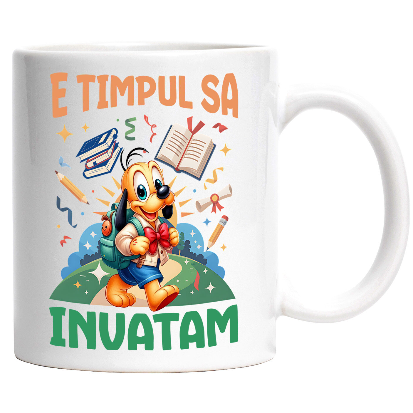 Desene Animate - Cana Cu Începem Să Învățăm Cu Pluto: Prietenul Tău Distractiv Ceramica, 330ML, cu Maner Alb