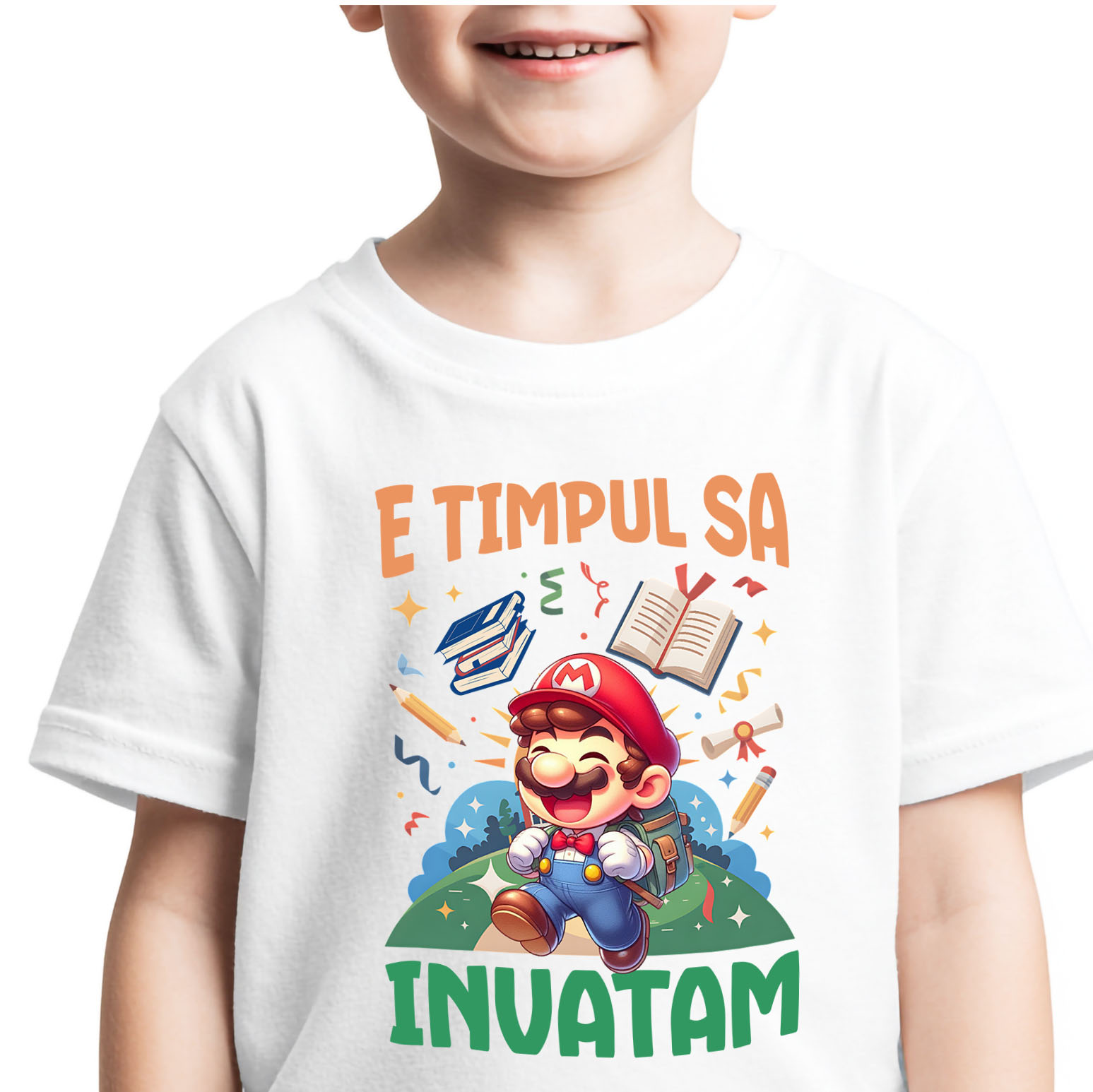 Educatie - Tricou Copii cu Incepem Sa Invatam Cu Minecraft: Distractie Pe Fiecare Bloc 100% Bumbac, Alb, 8 Ani