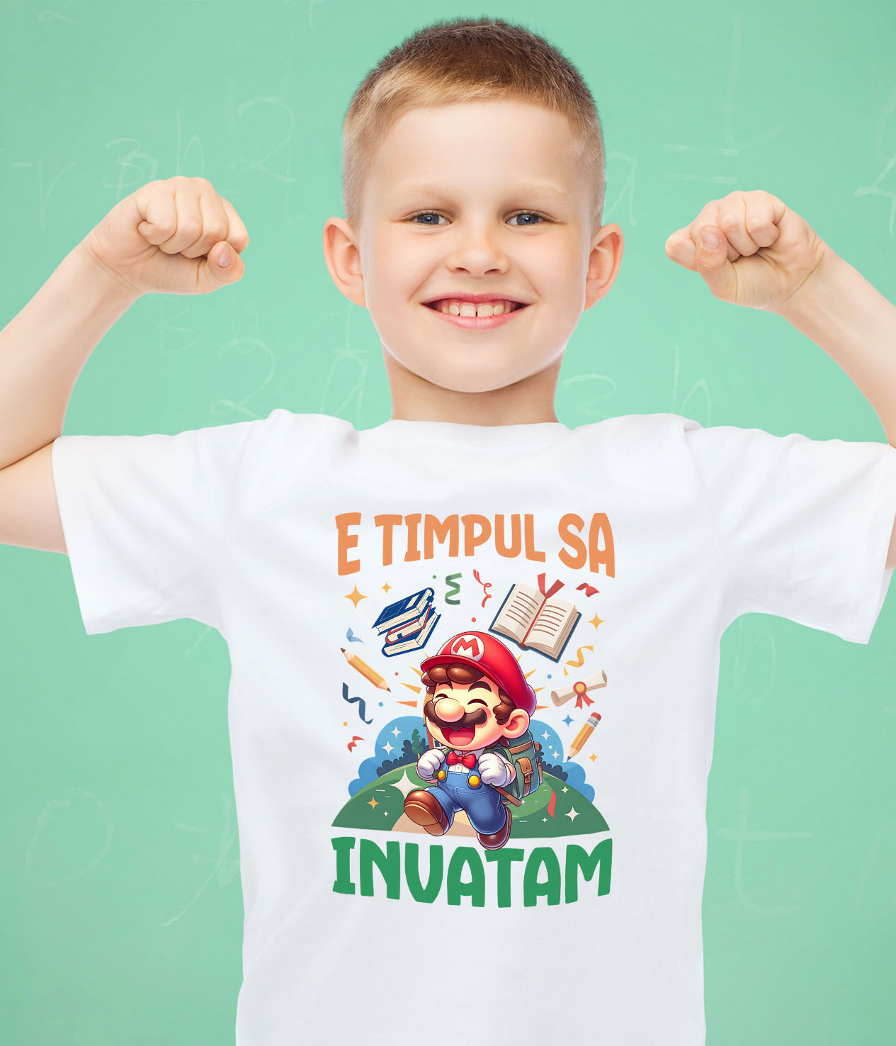 Tricou Copii cu Incepem Sa Invatam Cu Minecraft: Distractie Pe Fiecare Bloc 100% Bumbac, Alb, 8 Ani [2]