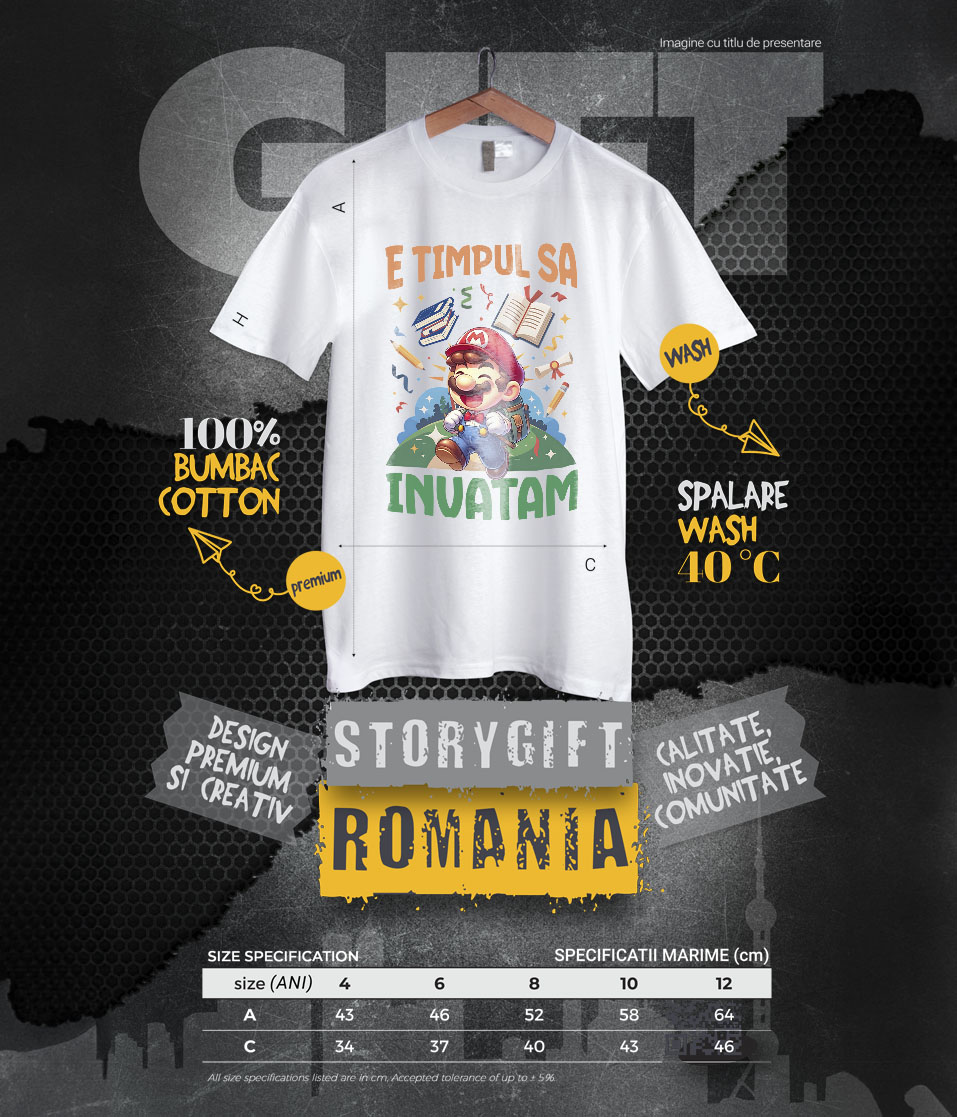 Tricou Copii cu Incepem Sa Invatam Cu Minecraft: Distractie Pe Fiecare Bloc 100% Bumbac, Alb, 8 Ani [5]