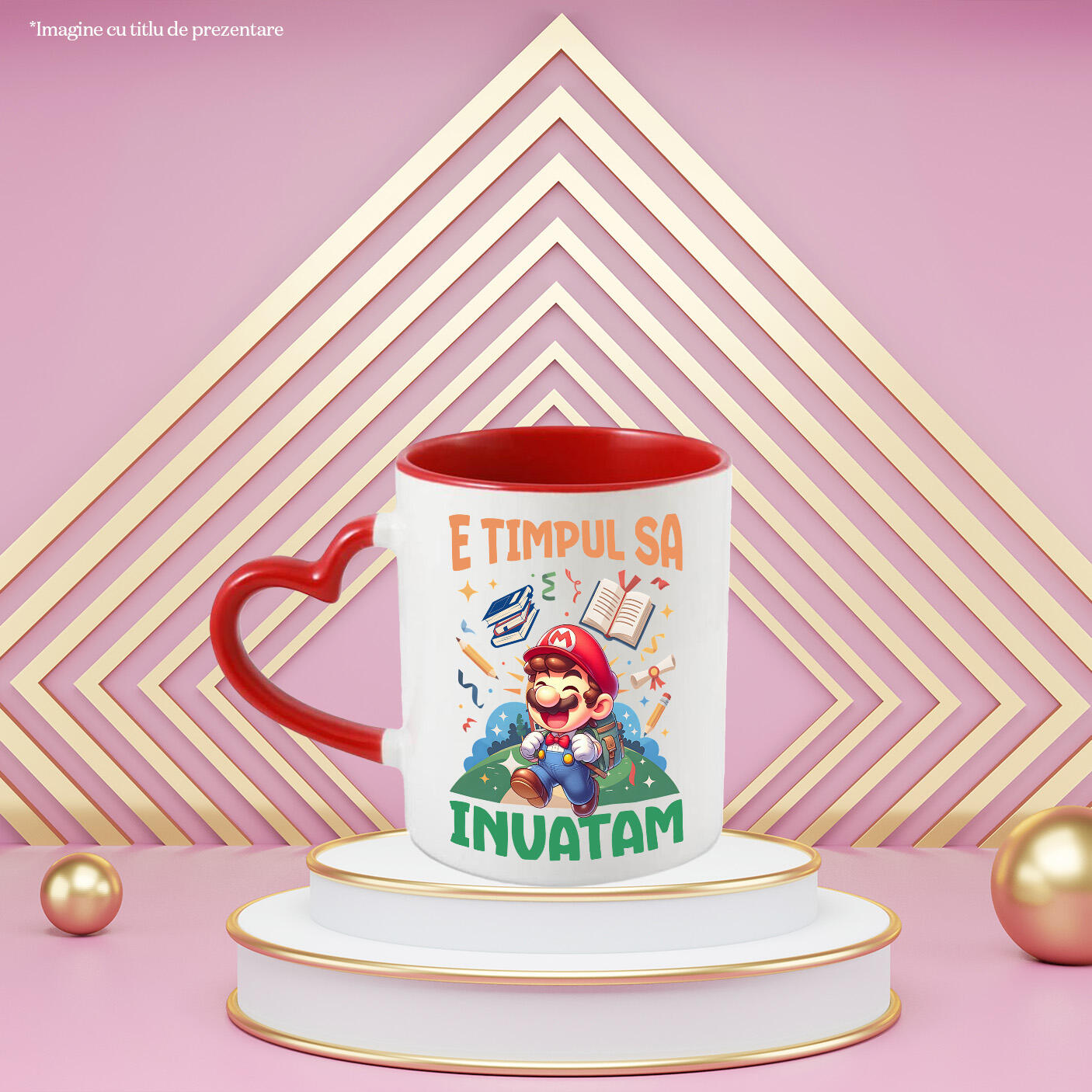 Cana Cu Incepem Sa Invatam Cu Minecraft: Distractie Pe Fiecare Bloc Ceramica, 330ML, cu Maner Inima Rosie [1]