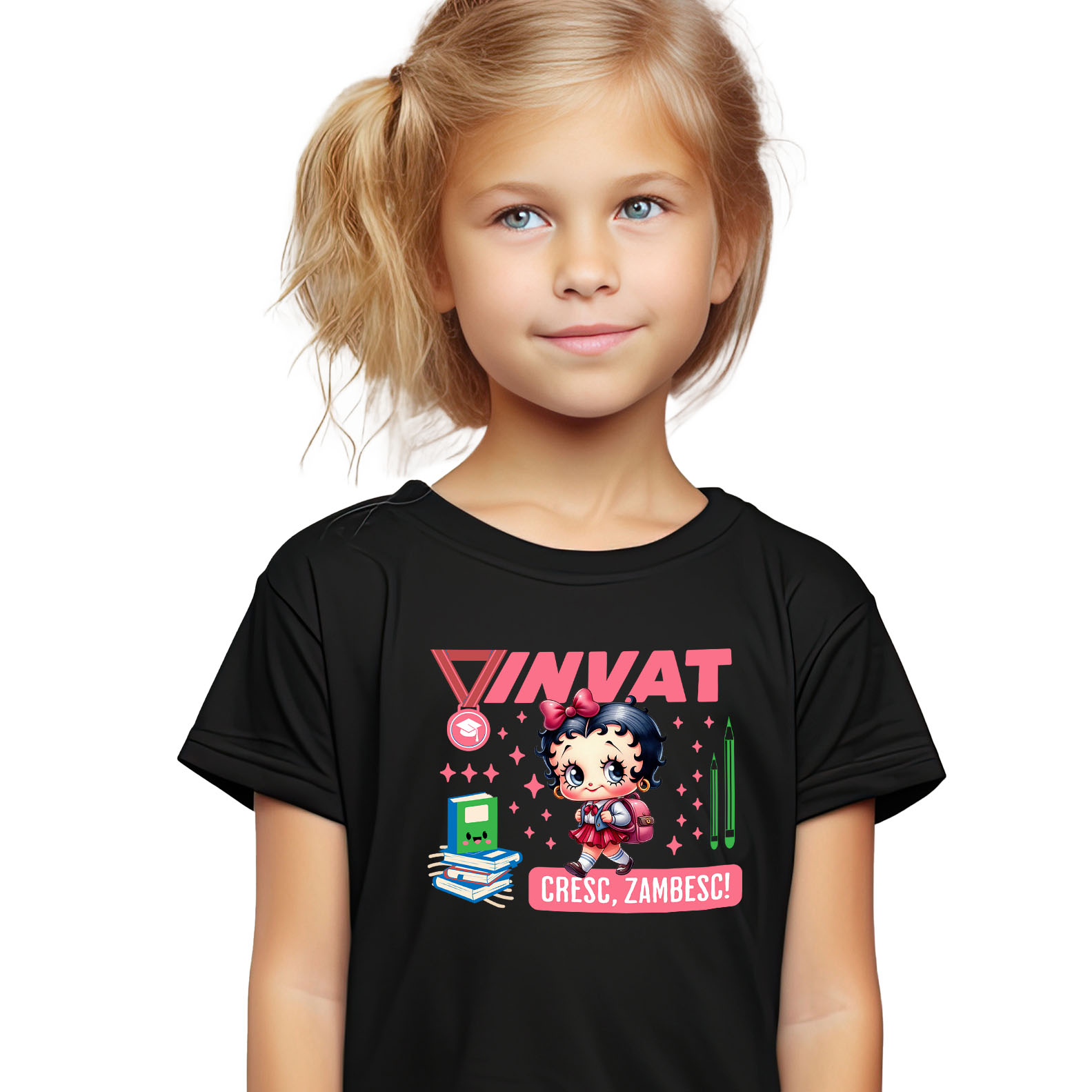 Educatie - Tricou Copii cu  Scufita Rosie: Crestem în Lumea Povestilor 100% Bumbac, Negru, 12 Ani