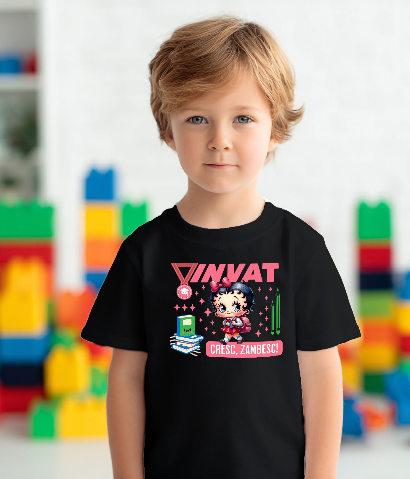 Tricou Copii cu  Scufita Rosie: Crestem în Lumea Povestilor 100% Bumbac, Negru, 12 Ani [3]