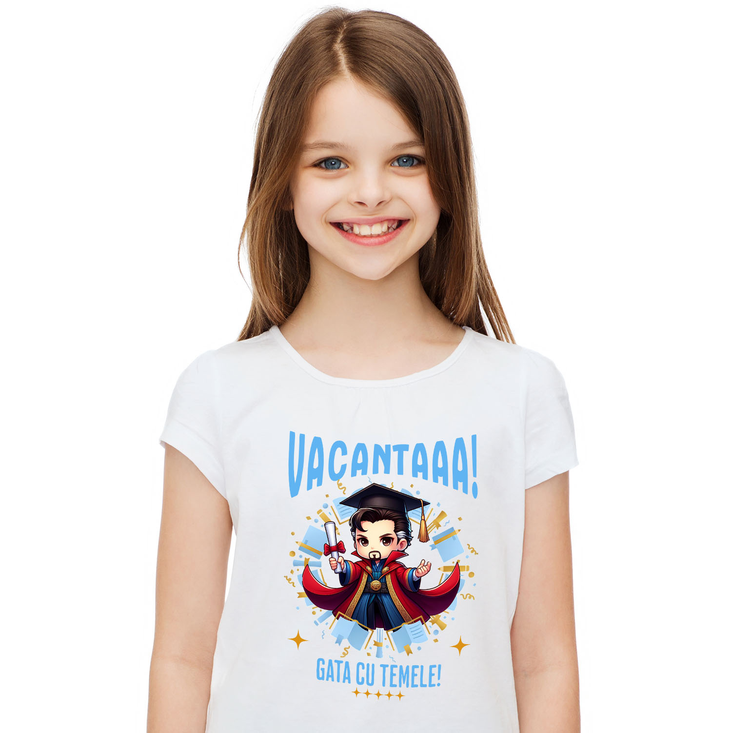 Tricou Copii cu Doctor Strange Sub Soare: Magie si Diplome 100% Bumbac, Alb, 10 Ani [1]