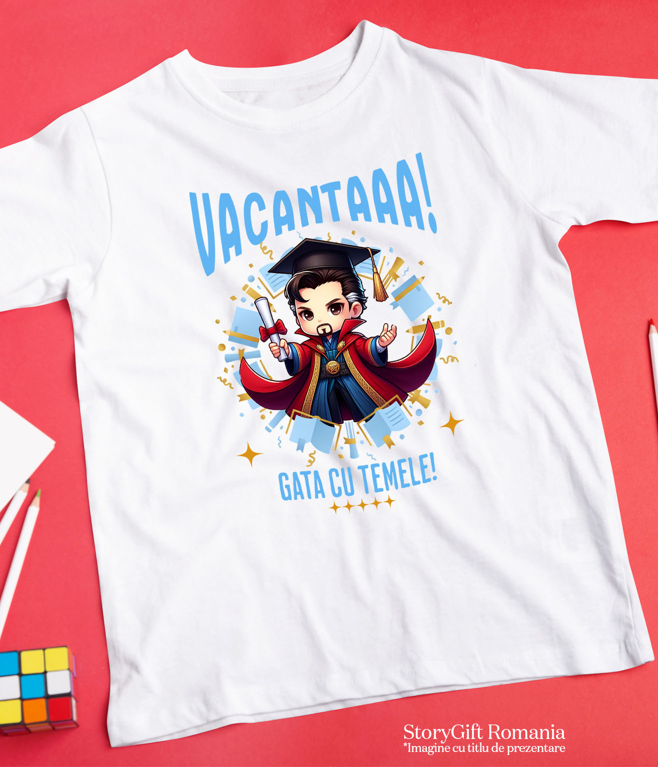 Tricou Copii cu Doctor Strange Sub Soare: Magie si Diplome 100% Bumbac, Alb, 10 Ani [4]