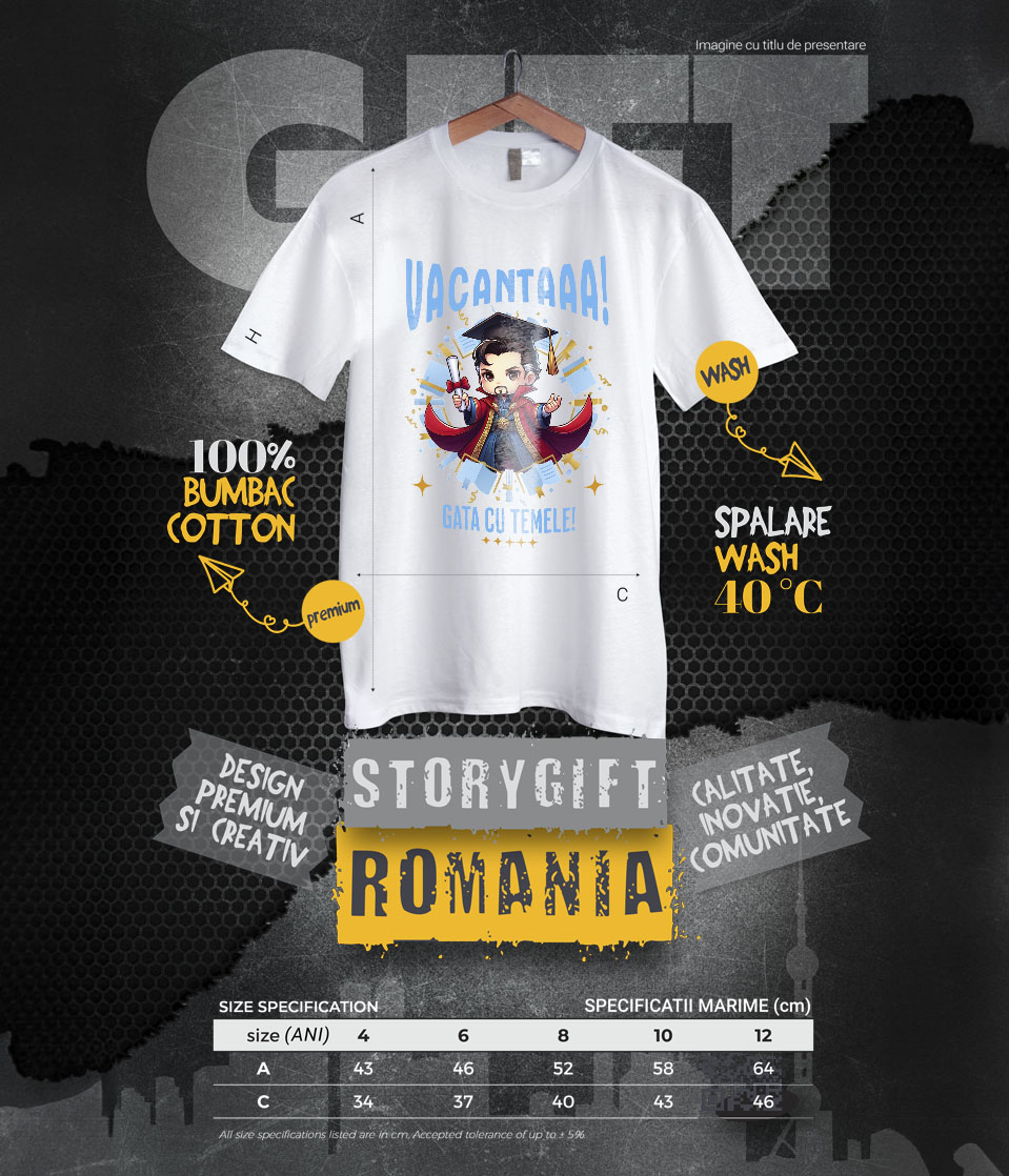 Tricou Copii cu Doctor Strange Sub Soare: Magie si Diplome 100% Bumbac, Alb, 10 Ani [5]