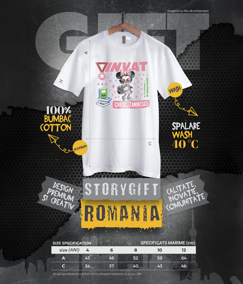 Tricou Copii cu  Minnie Mouse – Prietenul Meu de Invatare 100% Bumbac, Alb, 12 Ani [5]