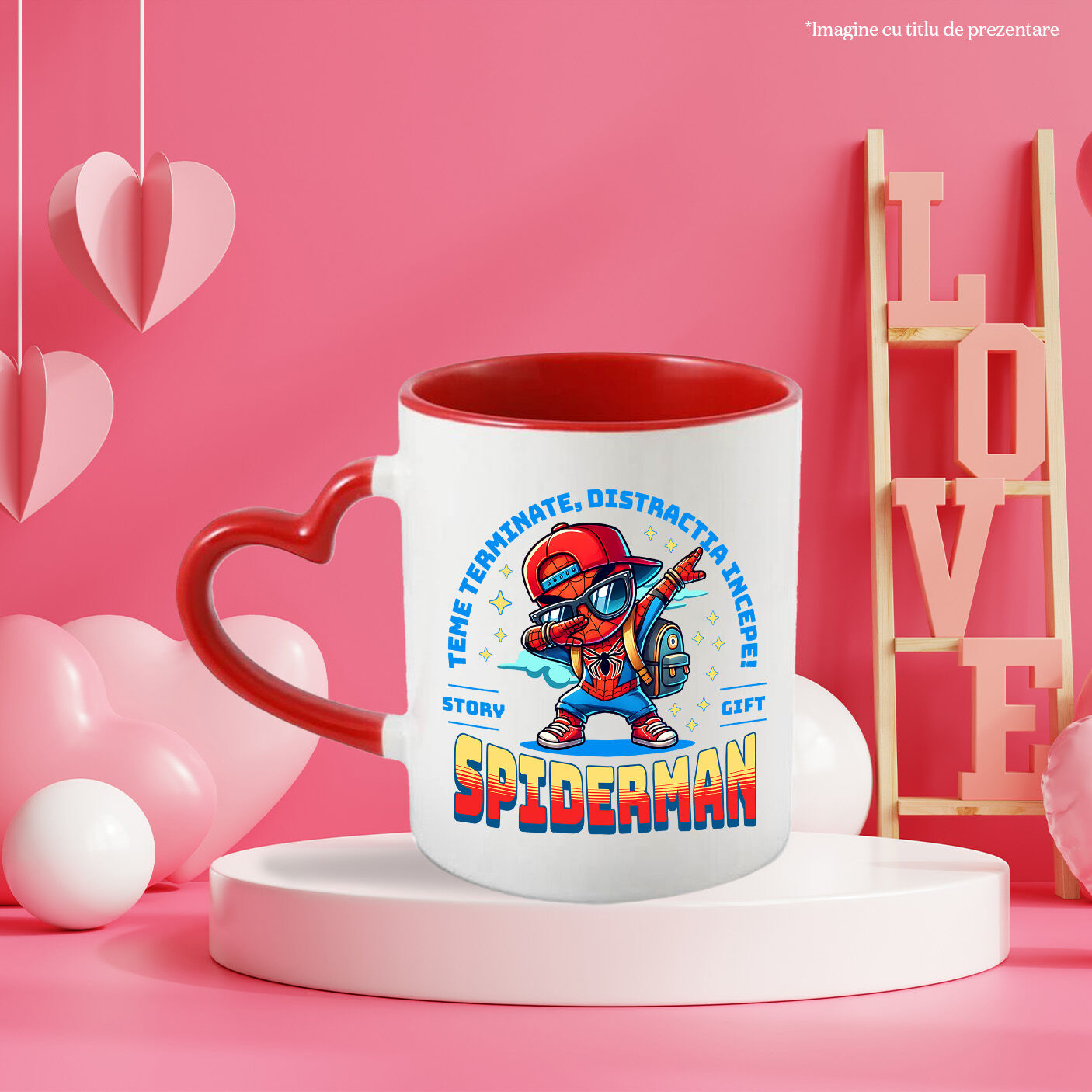 Cana Cu Spiderman – Invata si Creste Ceramica, 330ML, cu Maner Inima Rosie [2]