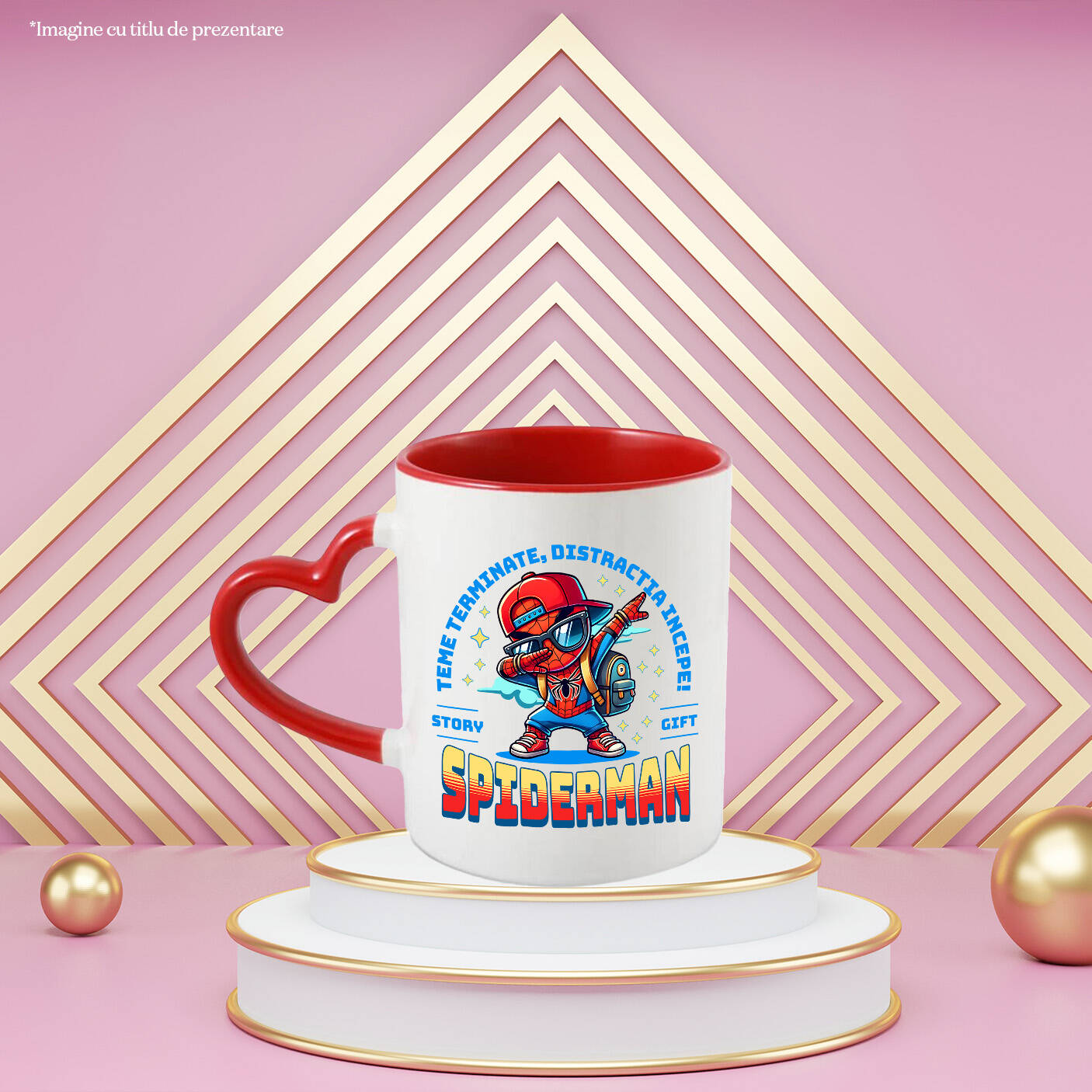 Cana Cu Spiderman – Invata si Creste Ceramica, 330ML, cu Maner Inima Rosie [1]