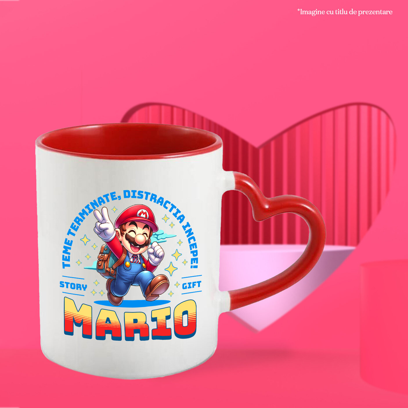 Cana Cu Mario – Exploratorul Cunoasterii Ceramica, 330ML, cu Maner Inima Rosie [1]