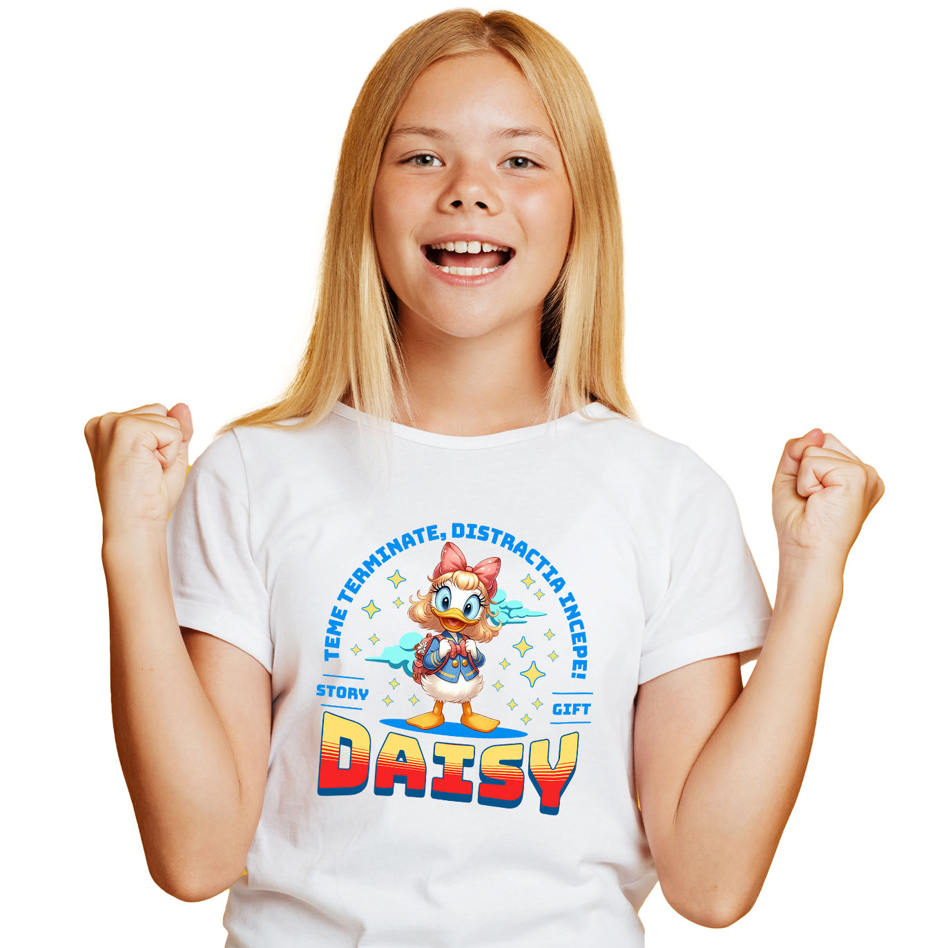 Educatie - Tricou Copii cu Daisy – Lectii Gata, Distractie Pornita 100% Bumbac, Alb, 12 Ani