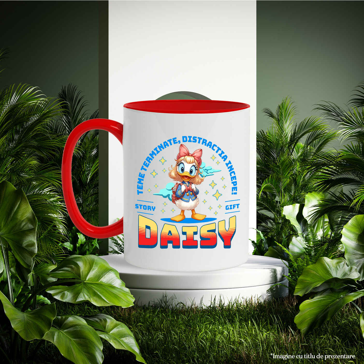Cana Cu Daisy – Lectii Gata, Distractie Pornita Ceramica, 330ML, cu Maner Rosu [2]