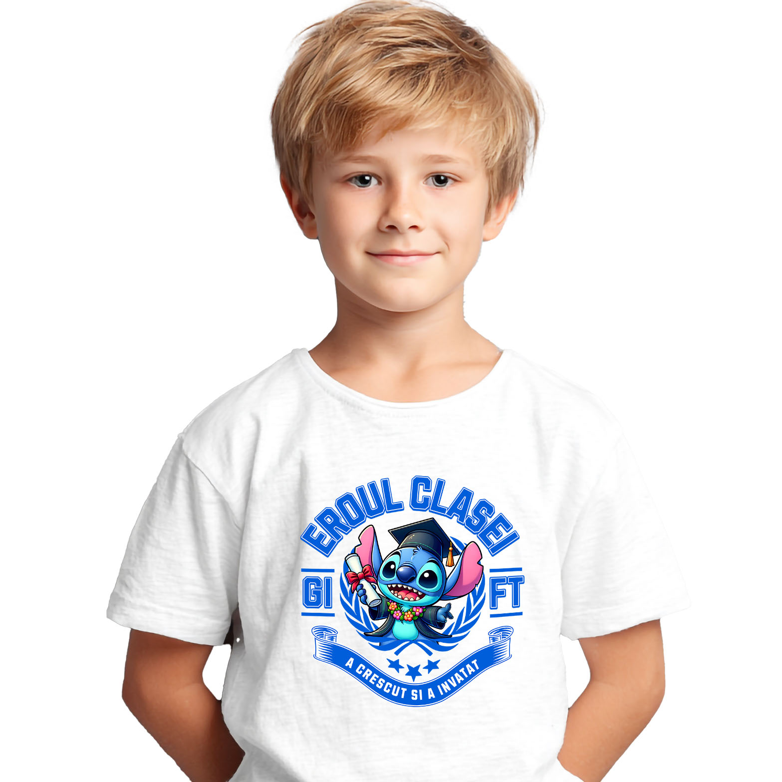 Tricou Copii cu Stitch – Distractie Si Invatatura 100% Bumbac, Alb, 10 Ani [1]