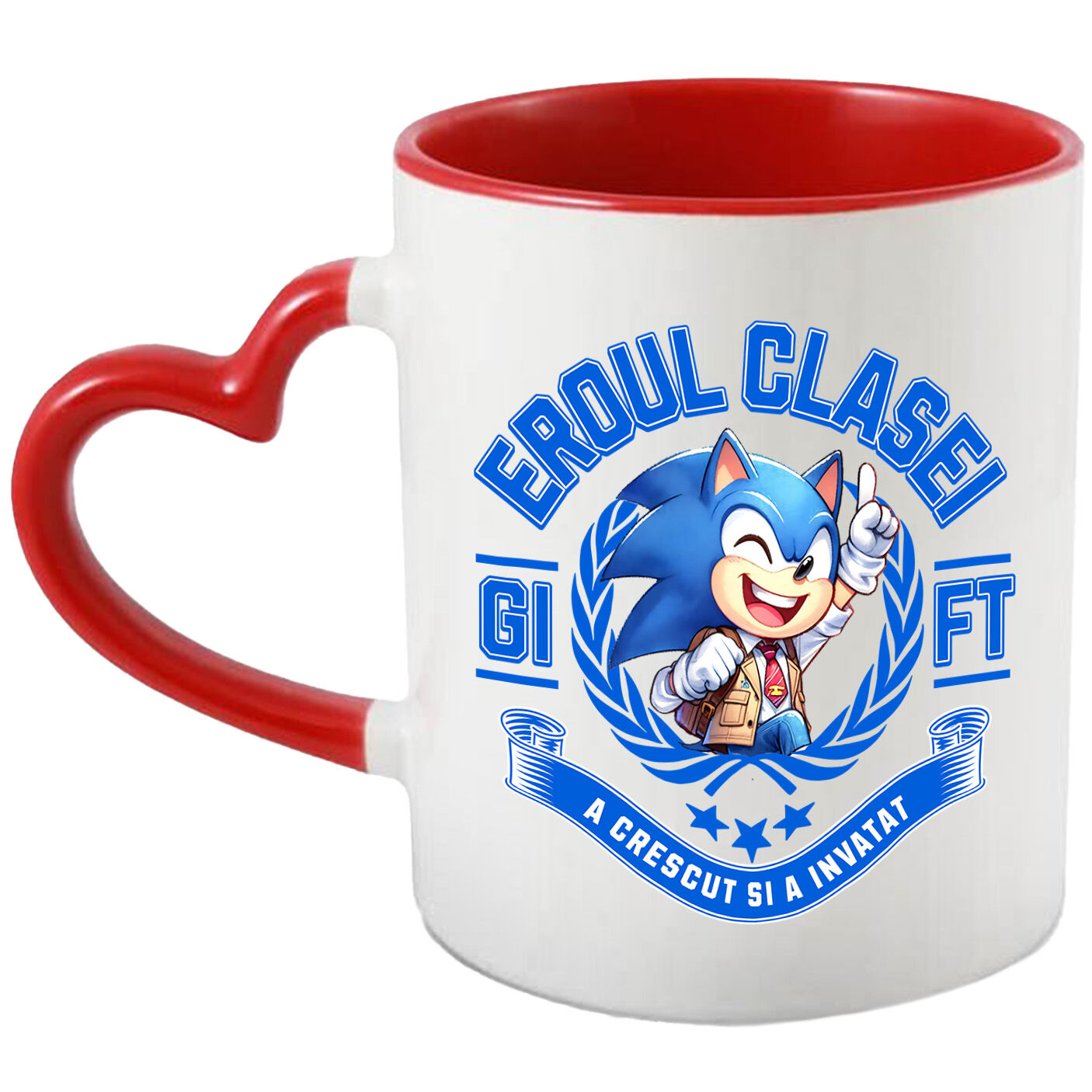 Educatie - Cana Cu Sonic – Campion Prin Determinare Ceramica, 330ML, cu Maner Inima Rosie