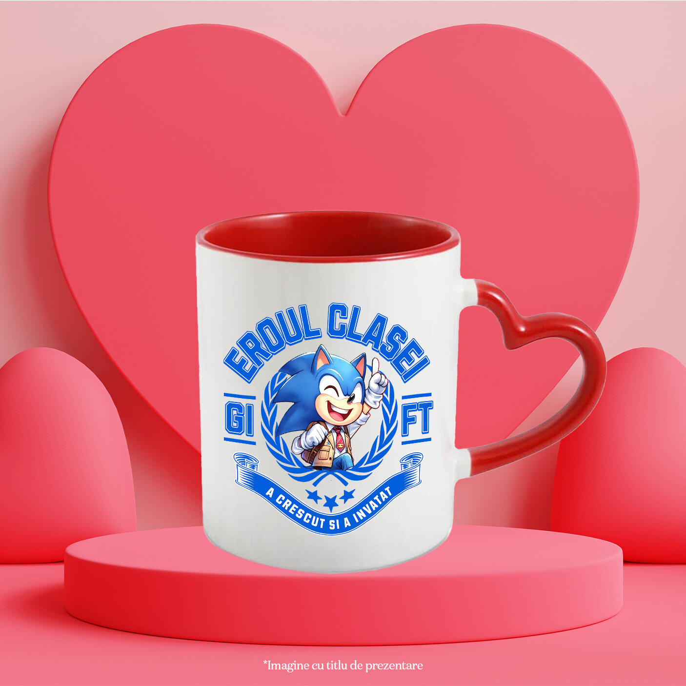 Cana Cu Sonic – Campion Prin Determinare Ceramica, 330ML, cu Maner Inima Rosie [2]