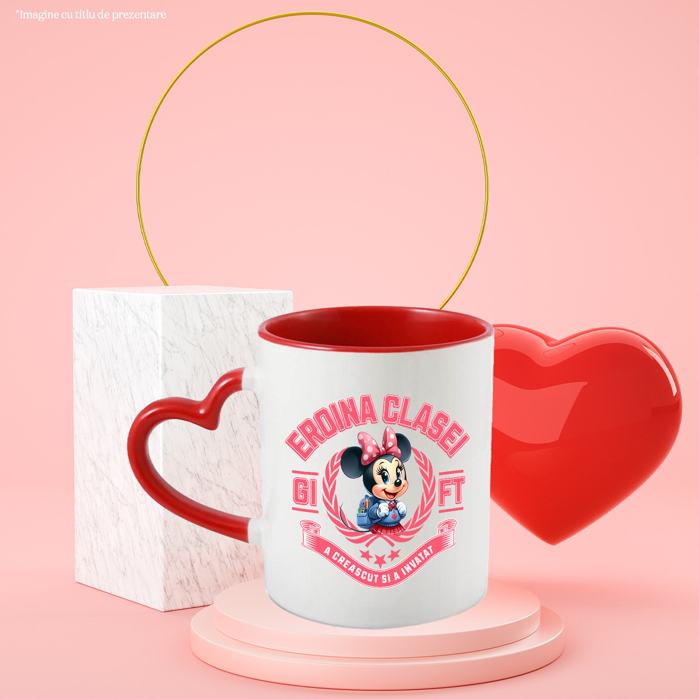 Cana Cu Minnie Mouse – Distractie Si Note Mari Ceramica, 330ML, cu Maner Inima Rosie [2]