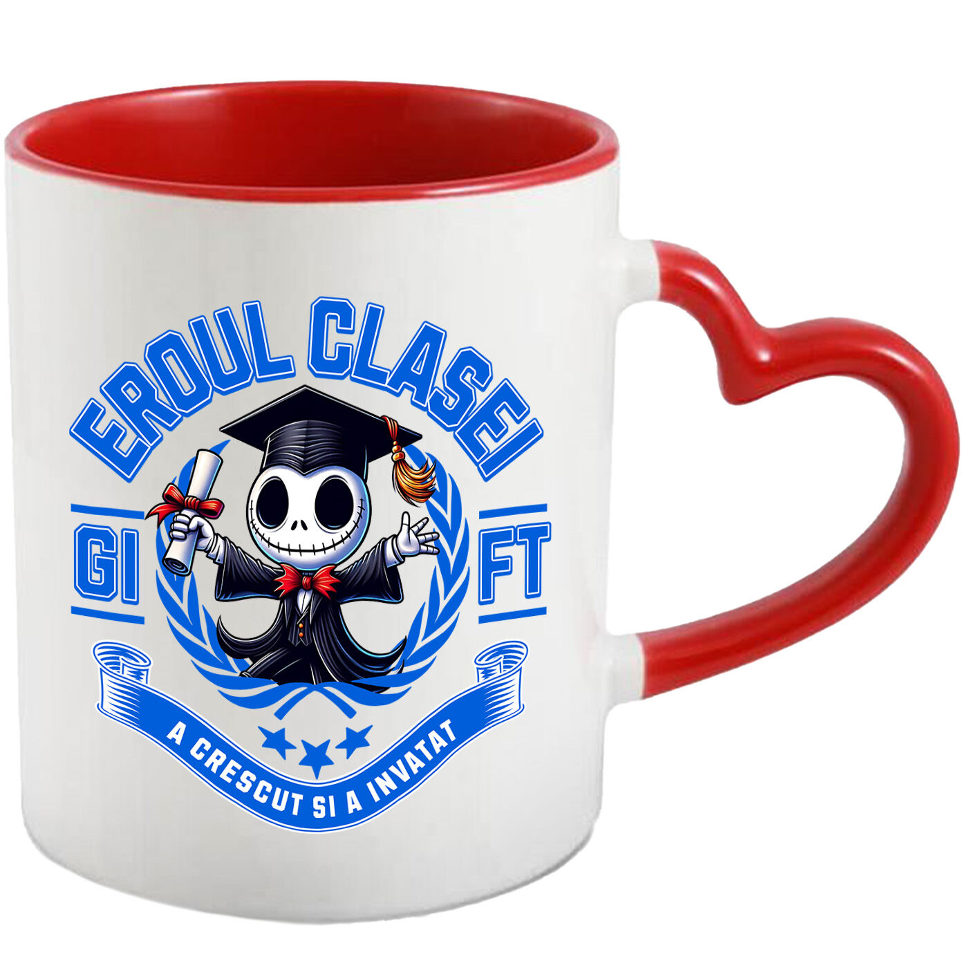 Desene Animate - Cana Cu Jack Skellington – Micii Campioni Veseli Ceramica, 330ML, cu Maner Inima Rosie