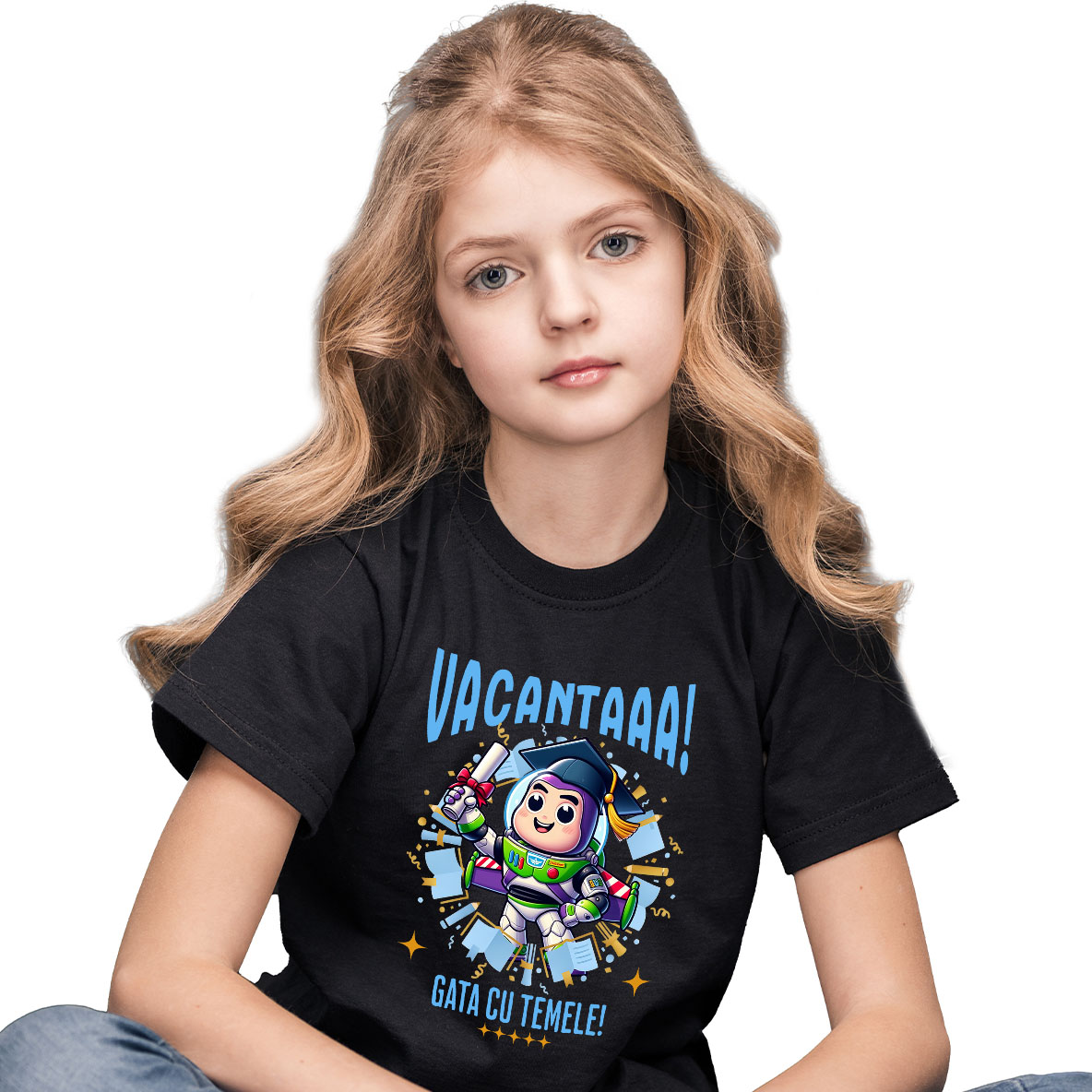 Tricou Copii cu Toy Story: Distractie, Soare si Diplome 100% Bumbac, Negru, 12 Ani [1]