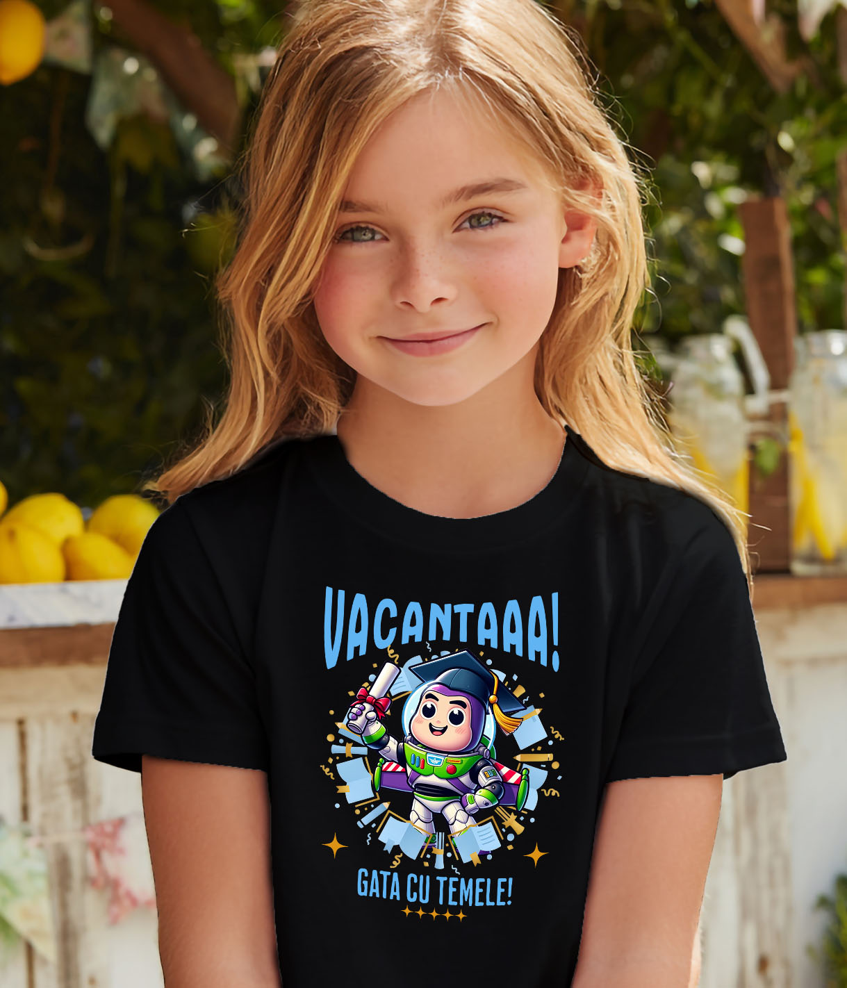Tricou Copii cu Toy Story: Distractie, Soare si Diplome 100% Bumbac, Negru, 12 Ani [3]