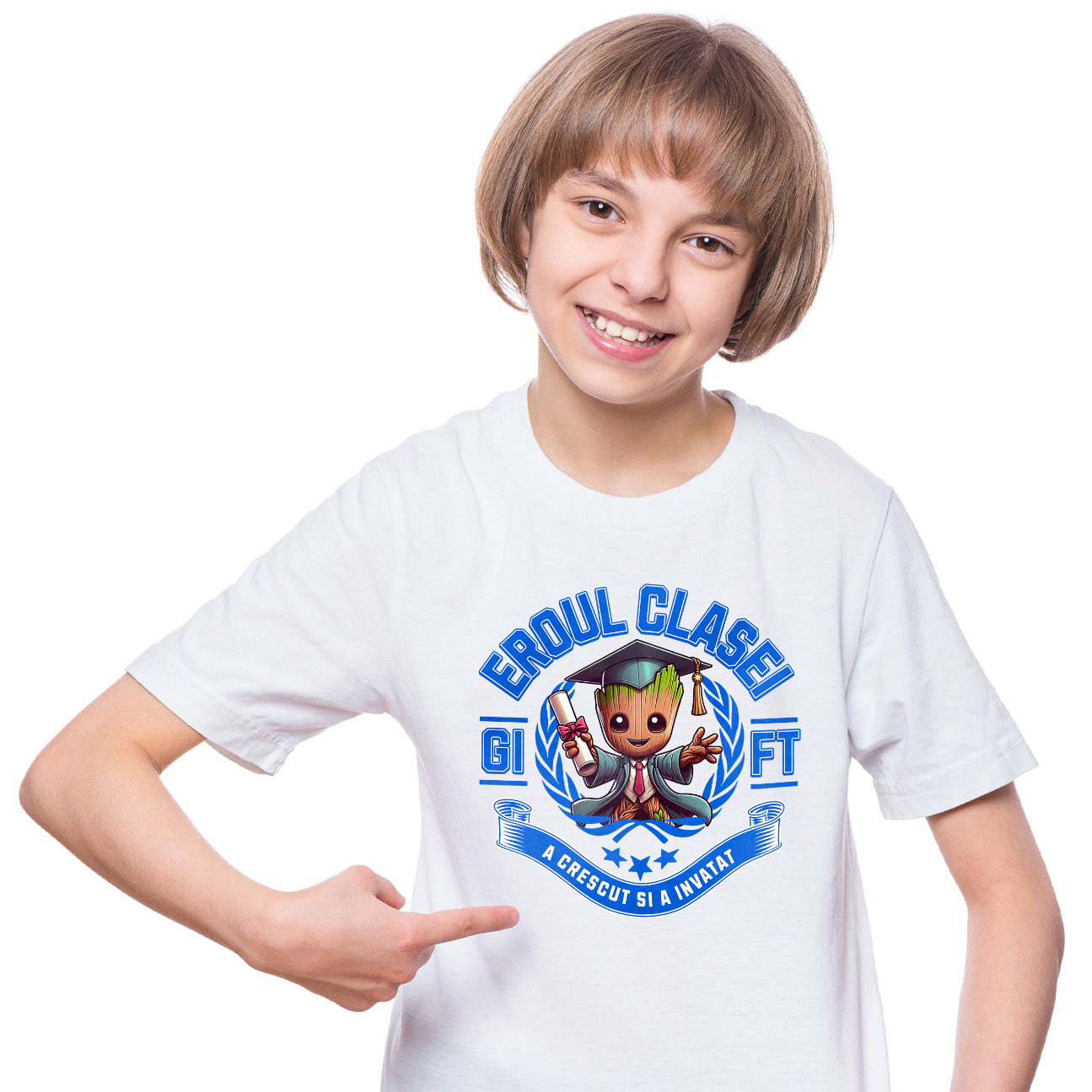 Tricou Copii cu Groot – Scoala Devine Aventuroasa 100% Bumbac, Alb, 8 Ani [1]