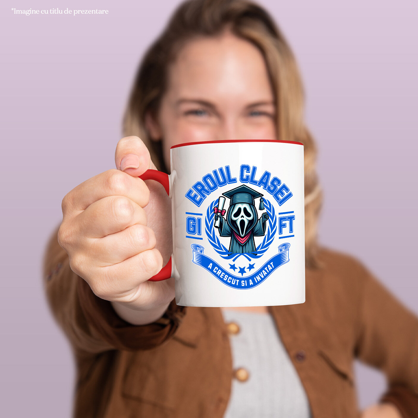 Cana Cu Ghostface – Scoala Cu Zambet Si Distractie Ceramica, 330ML, cu Maner Rosu [1]