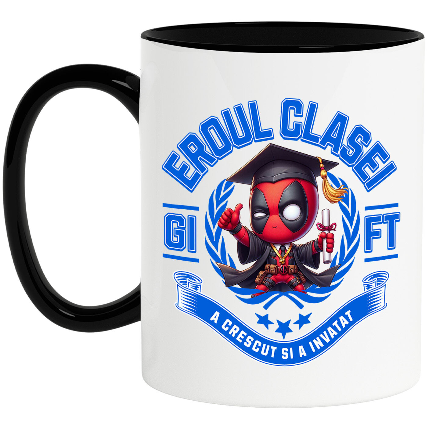 Desene Animate - Cana Cu Deadpool – Curaj, Joaca, Cunoastere Ceramica, 330ML, cu Maner Negru