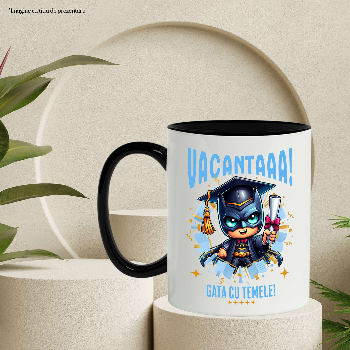 Cana Cu Batman si Visele de Vacanta Ceramica, 330ML, cu Maner Negru [2]