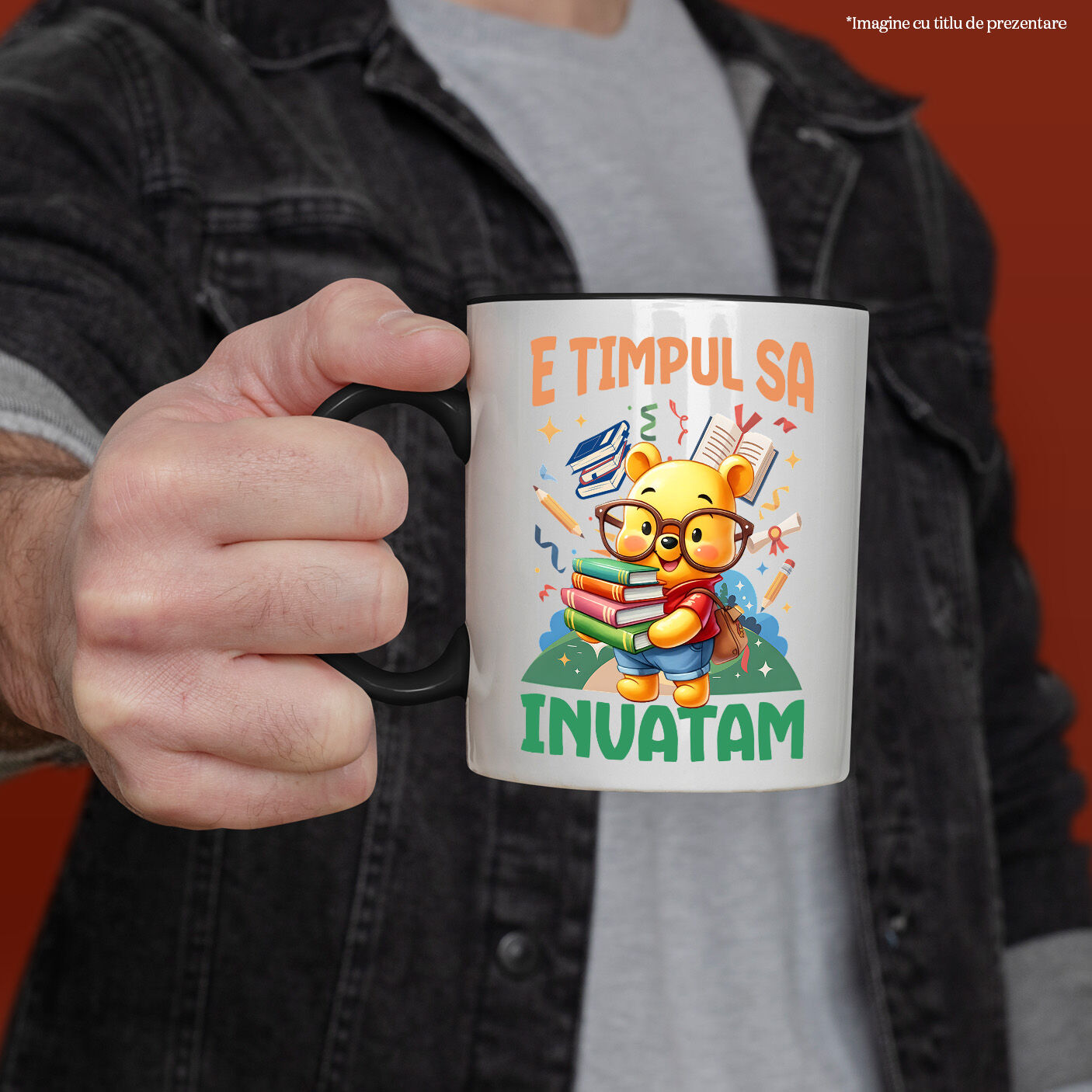 Cana Cu Zile de Distractie si Invatare cu Winnie Ceramica, 330ML, cu Maner Negru [1]