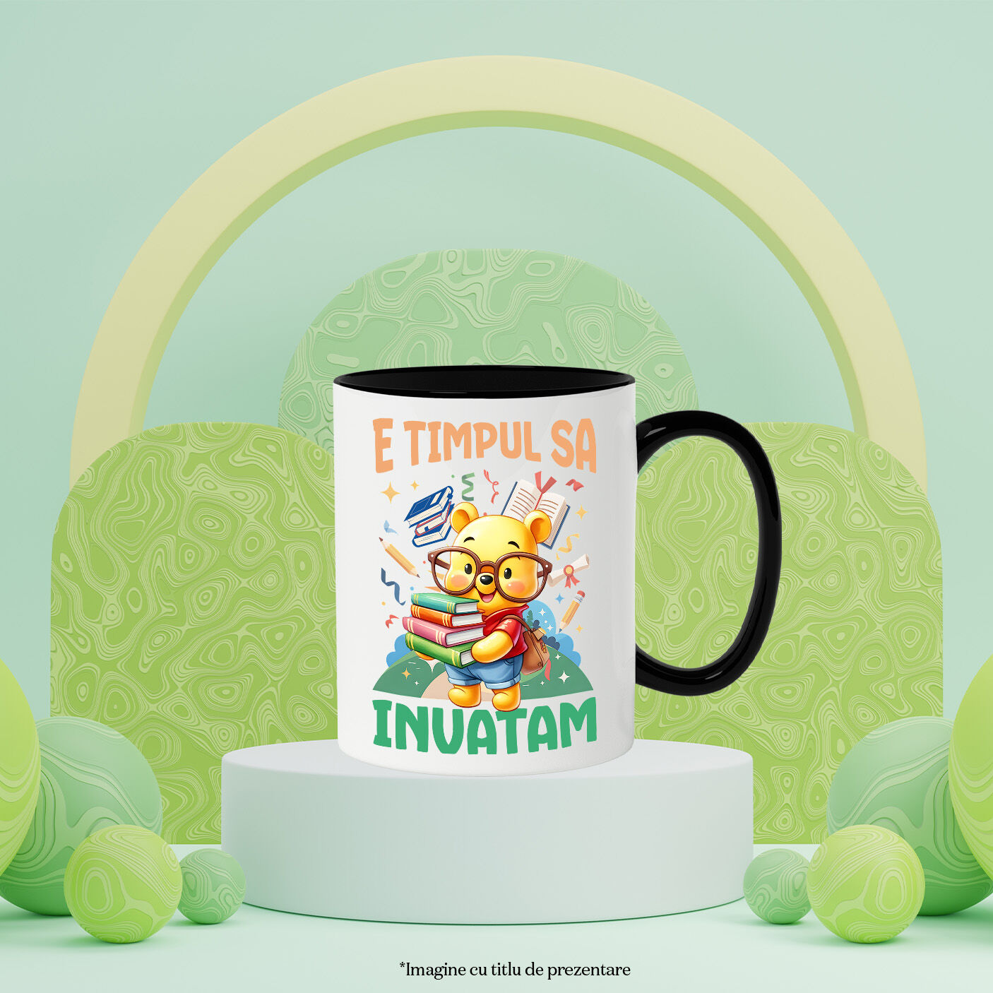 Cana Cu Zile de Distractie si Invatare cu Winnie Ceramica, 330ML, cu Maner Negru [2]