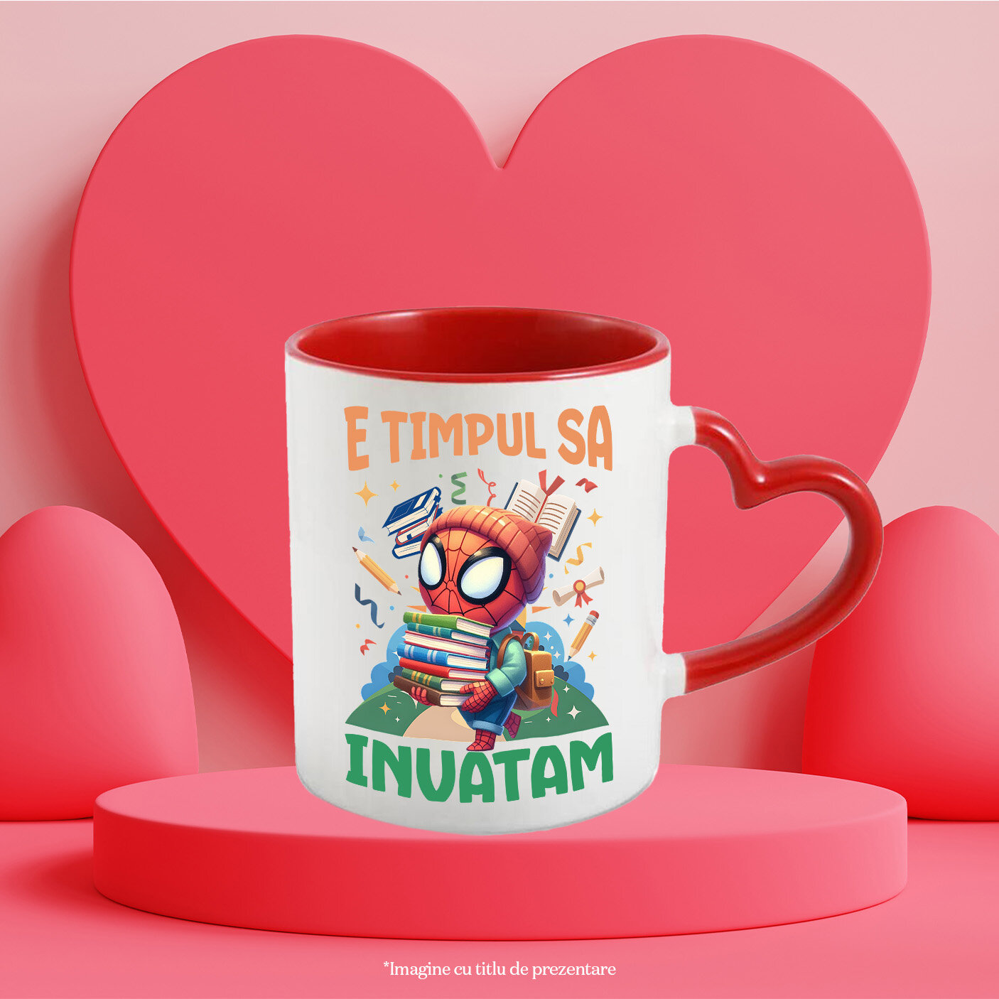 Cana Cu Zile Pline de Distractie si Invatare cu Spiderman Ceramica, 330ML, cu Maner Inima Rosie [2]