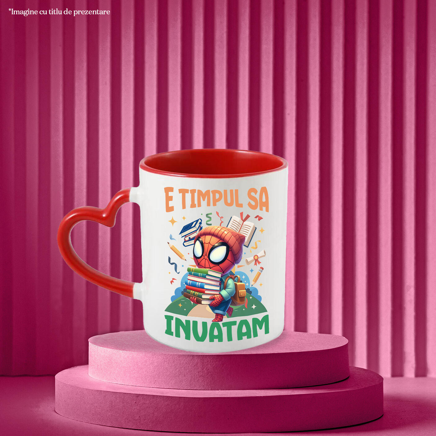 Cana Cu Zile Pline de Distractie si Invatare cu Spiderman Ceramica, 330ML, cu Maner Inima Rosie [1]