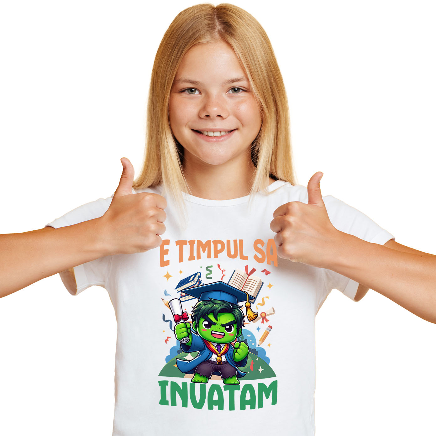 Tricou Copii cu Hulk: Invata si Zambeste in Aventuri Superputernice 100% Bumbac, Alb, 10 Ani [1]