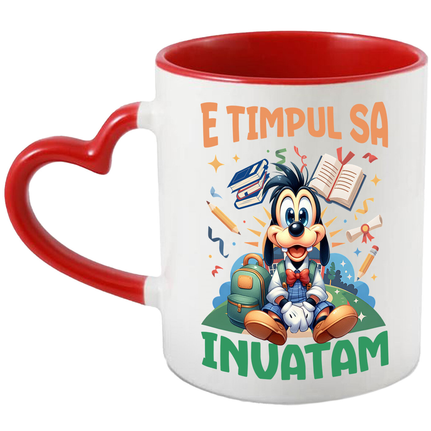 Educatie - Cana Cu Explorari si Zambete cu Pluto Ceramica, 330ML, cu Maner Inima Rosie