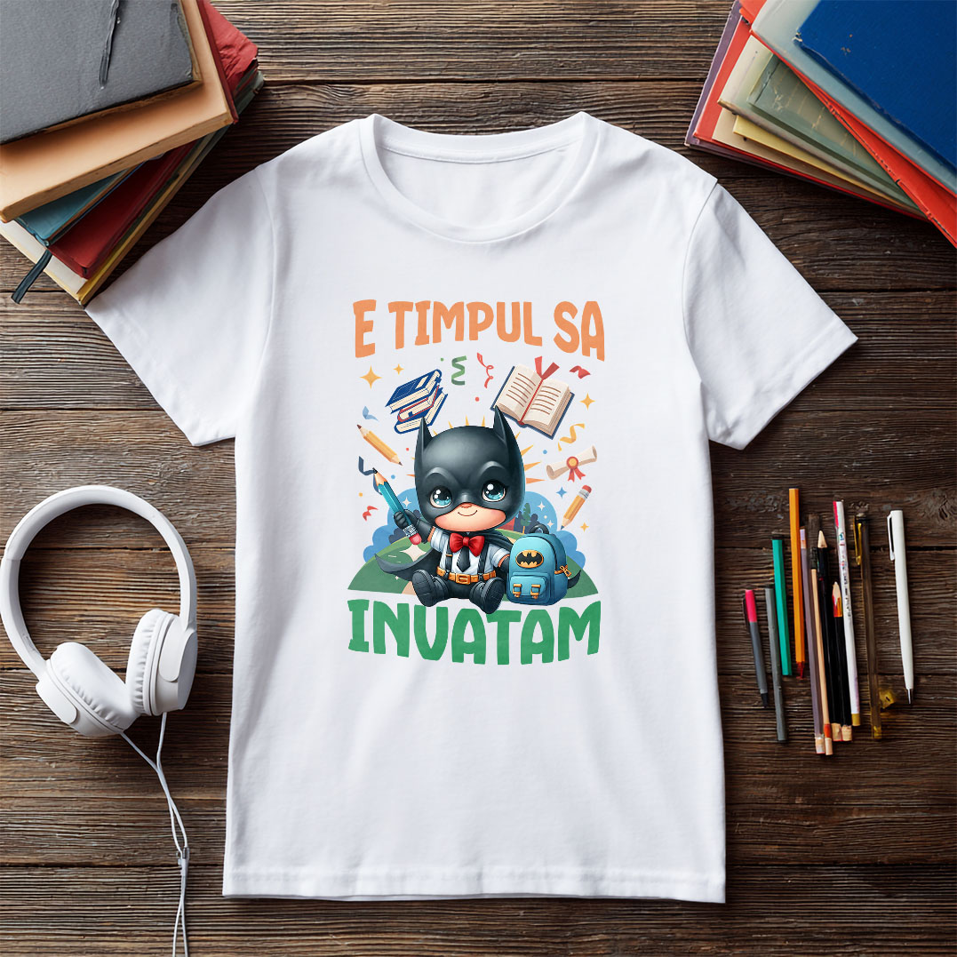 Tricou Copii cu Invata Si Zambeste Cu Batman 100% Bumbac, Alb, 10 Ani [4]