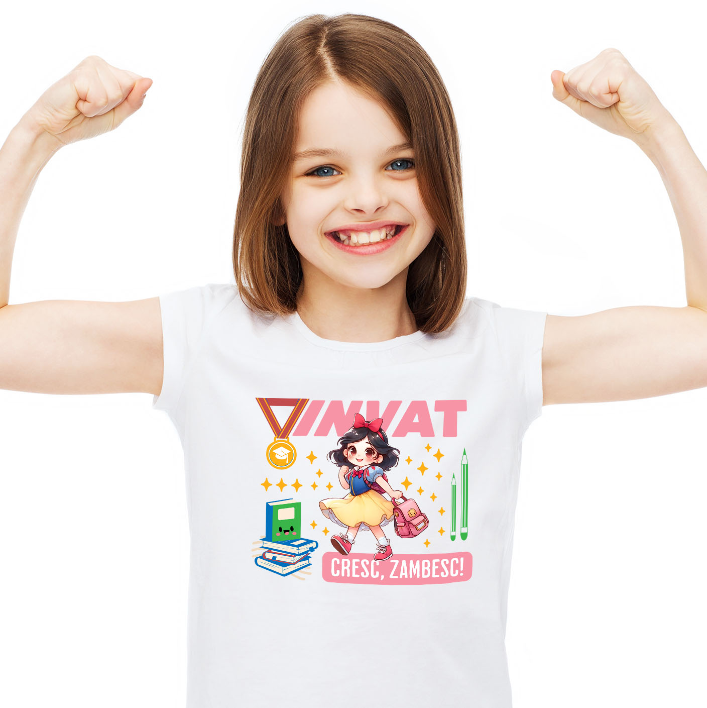 Educatie - Tricou Copii cu Alba ca Zăpada – Cărți, Zâmbete și Magie 100% Bumbac, Alb, 8 Ani