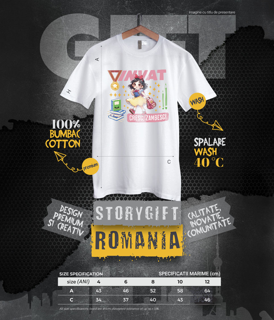 Tricou Copii cu Alba ca Zăpada – Cărți, Zâmbete și Magie 100% Bumbac, Alb, 8 Ani [5]