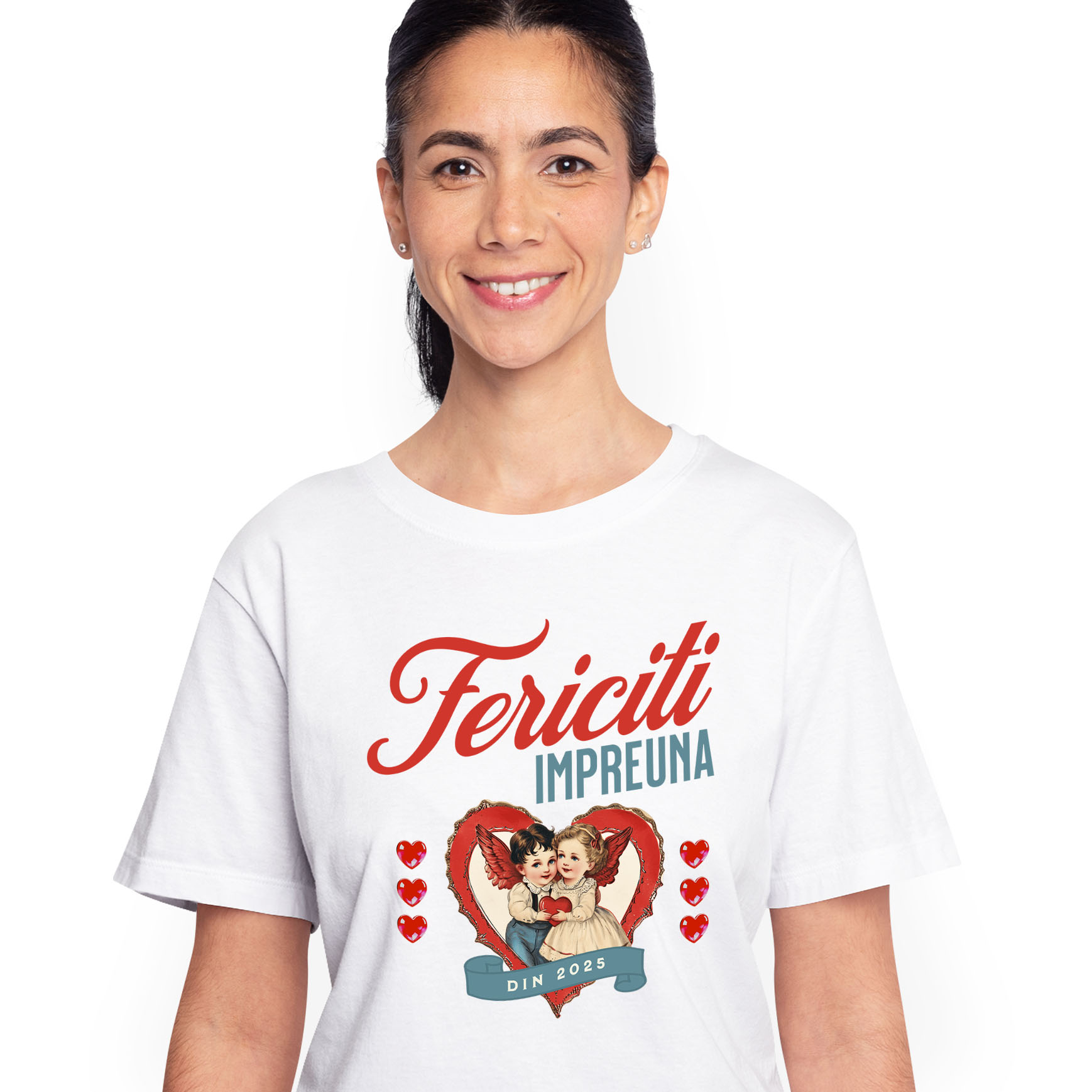 Valentine's Day - Tricou Femei, Barbati, Copii, Fata, Baiat, Unisex Personalizat Cuplu și Copii cu Îngeri și Inimă - Fericire și Dragoste În Familie din 2025