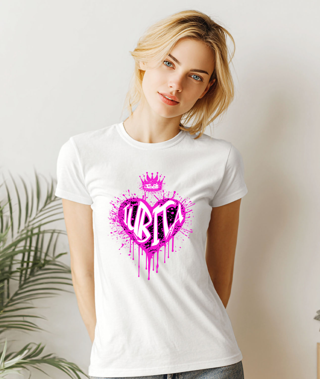 Tricou Femei, Barbati, Copii, Fata, Baiat, Unisex Personalizat Cadou personalizat pentru iubita - Inima Stil Graffiti cu Coroana, Valentine's Day [1]