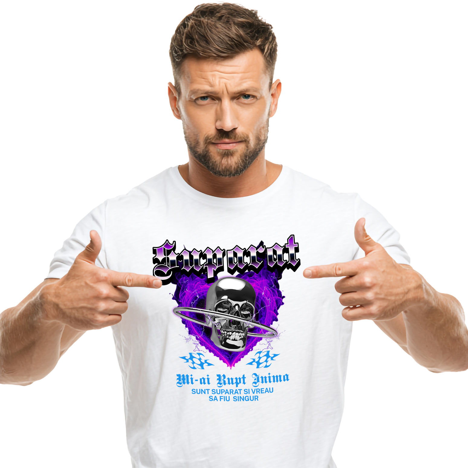 Valentine's Day - Tricou Femei, Barbati, Copii, Fata, Baiat, Unisex Personalizat Cap de craniu metalic personalizat cu mesaj „Mi-ai rupt inima, sunt suparat și vreau să fiu singur”