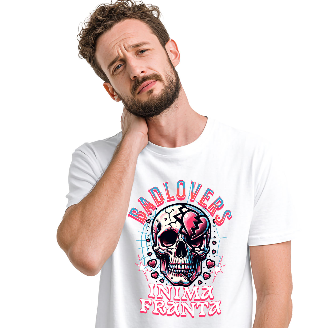 Valentine's Day - Tricou Femei, Barbati, Copii, Fata, Baiat, Unisex Personalizat Craniu Uman Mort cu Text „Bad Lovers” și Inima Franta – Cadou Personalizat de Valentine's Day